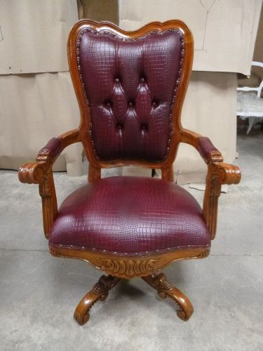 Hand Carved Luxury Office Chair - Red Leather