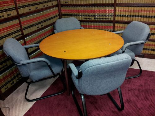 Conference table solid cherry 48&#034; bernhardt with polished stainless steel frame for sale