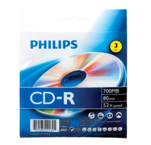 (Pack of 3) PHILIPS Blank CD-R / 700MB, 80min, 52x Write Speed