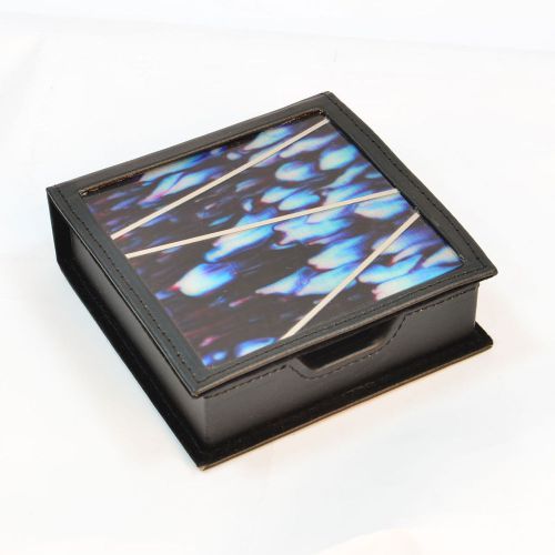 Ever frozen blue series black leather office desk storage memo card Note Holder