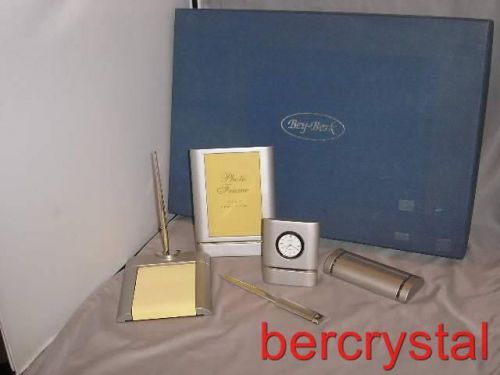 Bey-Berk 6 Piece Desk Set Brushed Silver Metal w/ Chrome Accents D997 Orig. Box