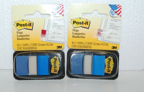 3M Post it Flags Blue 6802 One Inch 1.7 inch 2 Packages of 50 in Dispensers