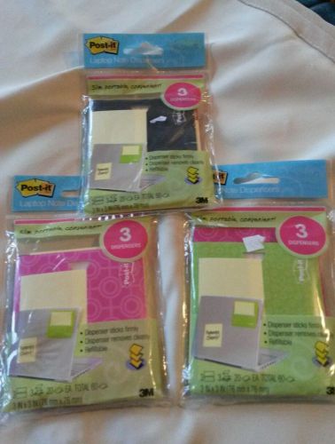 POST-IT ADHESIVE LAPTOP STICKY NOTE DISPENSERS WITH STICKY NOTE PADS SET OF 3