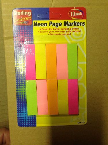 10 pack Sterling Stationery NEON PAGE MARKERS 600 Sticky Notes 1 6/8&#034; x 1/2&#034;