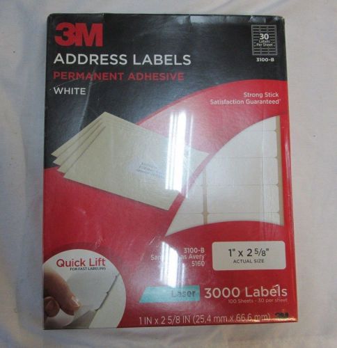 3M Permanent Adhesive White Address Labels, 1&#034; x 2 5/8&#034;, 3000 Labels 5160!!!!!