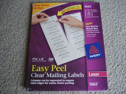 BRAND NEW AVERY 5662 CLEAR MAILING LABELS 1-1/3&#034; x 4&#034; 700/Box