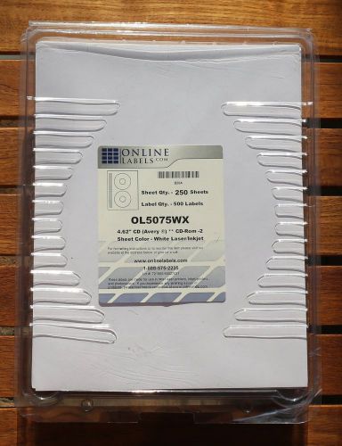 Online Labels OL5075WX 250 Sheets, 500 Labels, 4.62 CD White Laser/Inkjet