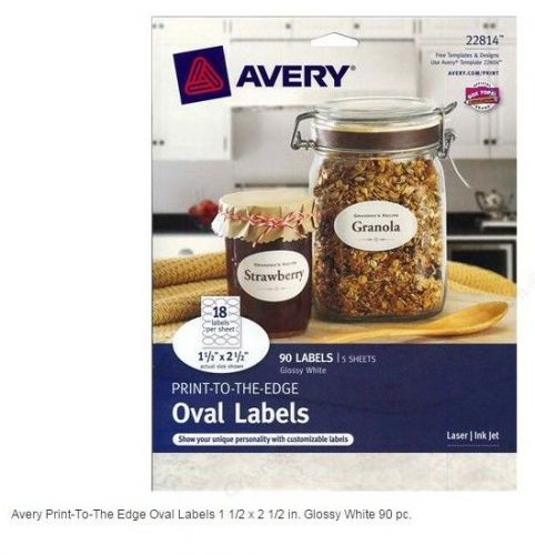 Avery Print-to-the-Edge Oval Labels, Glossy White, 1.5 x 2.5-Inches, Pack of New