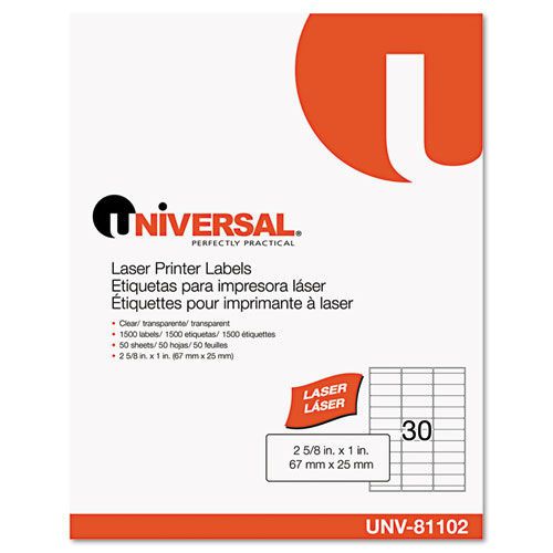 Universal Laser Printer Permanent Labels, 2-5/8 x 1, Clear, 1500 per Pack