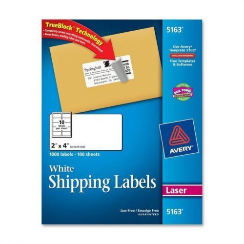 Avery® White Shipping Labels for Laser Printers 5163®, 2&#034; x 4&#034;, Box of 1000