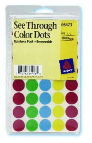 Avery Label See-through Color Dots 3/4&#039;&#039; Diameter Assorted 1000 Count