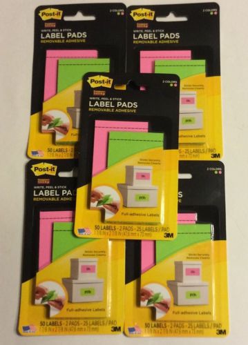 3M Post-it 50 Full Adhesive Label Pads (LOT OF 5) PACKS NEW SEALED free Shipping
