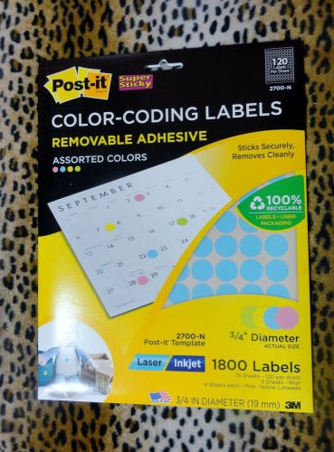 Post-it color-coding labels lase/inkjet 3/4&#034; diameter (1800 labels) multi-color for sale