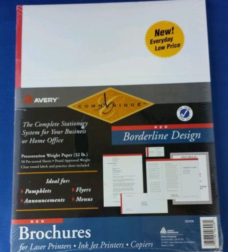 AVERY 26458 Brochure Paper PRESENTATION WEIGHT Red BORDERS 8-1/2 x 11, 50 Sheets