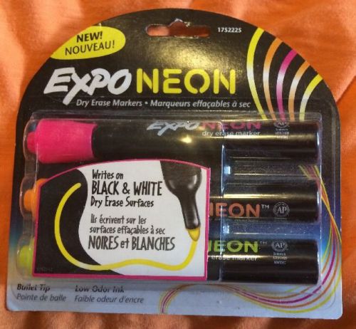EXPO NEON DRY ERASE MARKERS 3 Pack Writes On Both Black And White Surfaces