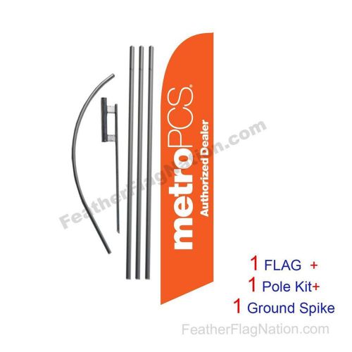 Orange MetroPCS Auth Dealer  Feather Banner Swooper Flag Kit with pole+spike