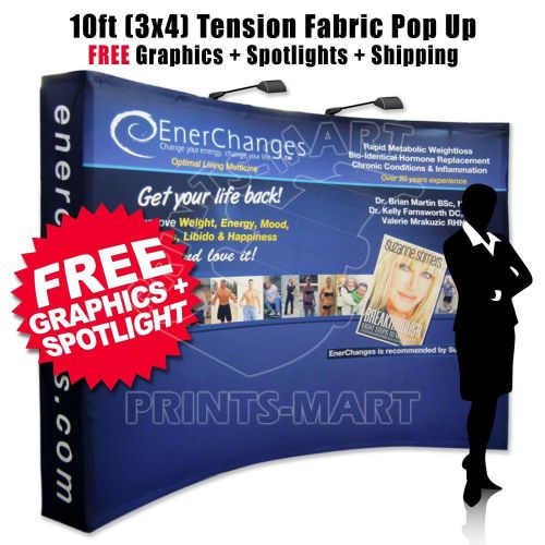 10&#039; Curved Tension Fabric Trade Show Pop Up Display FREE Printing + Spotlights