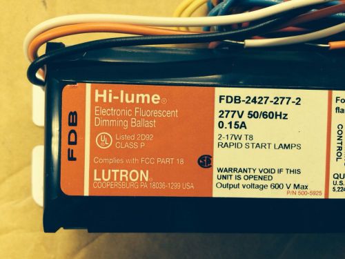 New- Lutron Hi-Lume Dimming Ballast FDB-2427-277-2  T8  0.15a  2-17W Lamp