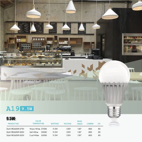Pkg. of 10 A19 LED Light Bulb, 9.5W (60W),Warm White (2700K) Dimmable