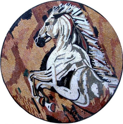 White Horse Medallion Mosaic Marble Hand made