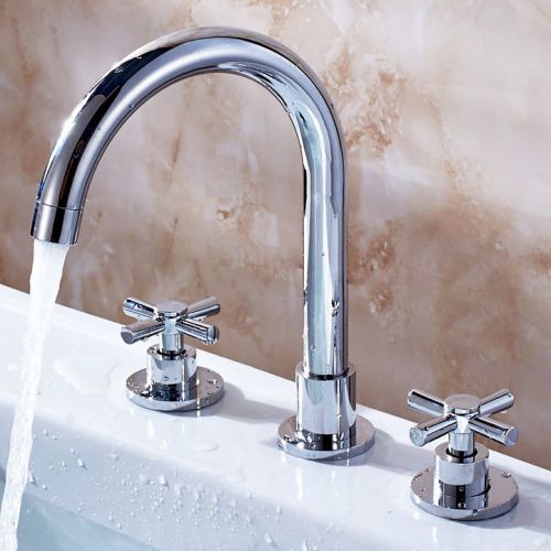 Modern 3 Hole Double Handle Widespread Bathroom Faucet Chrome Tap Free Shipping