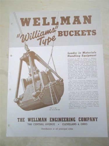 Vtg Wellman Engineering Co Catalog~Williams Type Buckets/Dragline/Grabs
