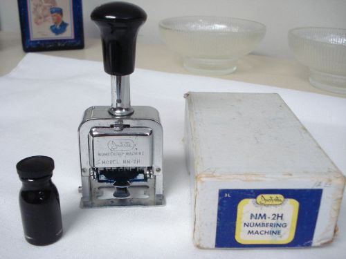 Vintage JUSTRITE NM-2H Numbering Machine in Box with Bottle of Ink