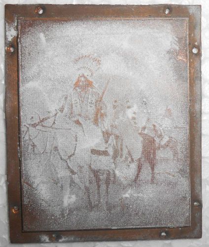 India Vintage Printers Copper Block Man On The Horse Wood Base Removed Back s991