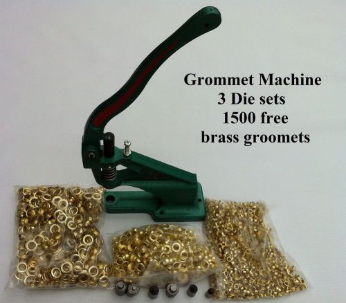 Grommet Machine 3 Die (#0 #2 #4) &amp; 3000Grommets Brass Eyelet Banner Tool Press