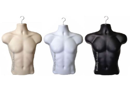 3 male hanging mannequin men torso body dress form display clothing manikin new for sale
