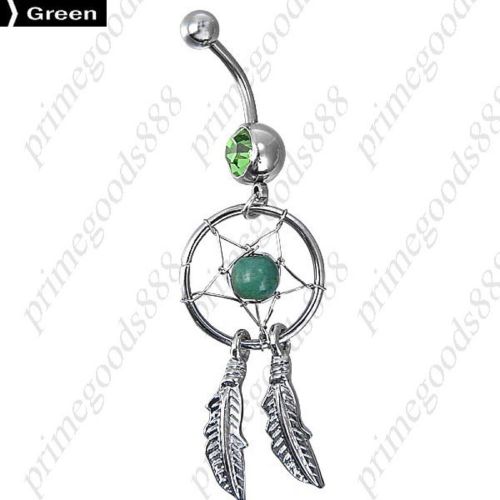 Dream Catcher Belly Button Ring Jewelry Silver Piercing Body Art Barbell Green