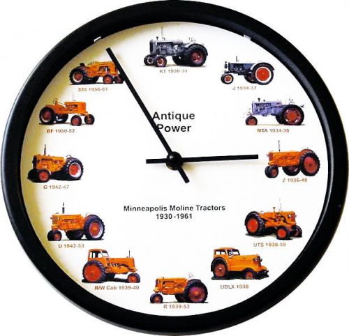New MINNEAPOLIS MOLINE Tractor Wall Clock 12 Vintage Tractors Wheel Dial Clock