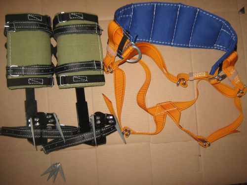 Tree climbing spike set and safety belt with thigh straps for sale