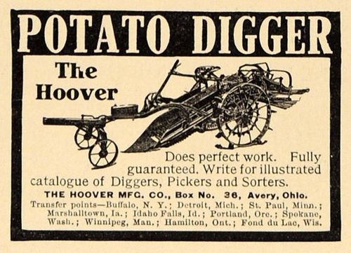 1910 Ad Hoover Potato Diggers Pickers Sorters Guarantee - ORIGINAL GM1