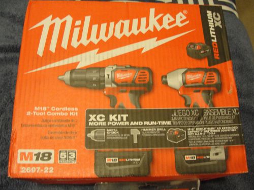 MILWAUKEE M18 2 PC COMBO KIT HAMMER DRILL &amp; IMPACT 2697-22 Brand New in Box