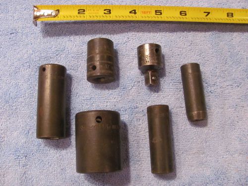 Lot Of 6 Used Mixed 3/8&#034; &amp; 1/2&#034; Drive Snap-On Impact 6 Point Sockets Snap On