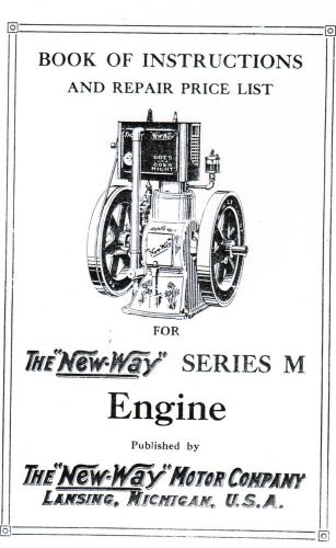 New Way Gas Engine series M instruction book Manual Hit Miss Motor Stationary