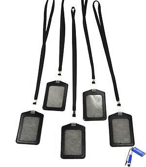 Bluecell Pack of 5 Black Color Faux Leather Business ID Badge Card Holder with