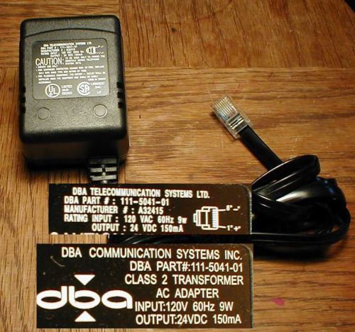 DBA Communications 111-5041-01 AC Adapter 24vdc 150ma .15ma Wall