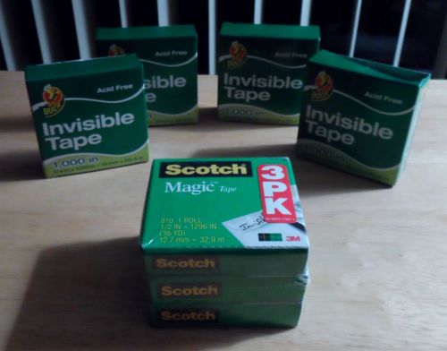 Scotch Magic 3Pk 1/2 &#034; by 36 yards and Duck Invisible Tape x 4 1,000 in by 3/4 &#034;