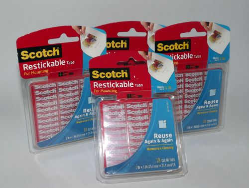 4 Packs Scotch Restickable Tabs For Mounting 1&#034; x 1&#034; 18 Tabs Per Pack