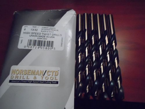 HIGH SPEED TWIST DRILLS - NORSEMAN - JOBBER -UNION MADE IN USA SIZE 13/32-QTY 6