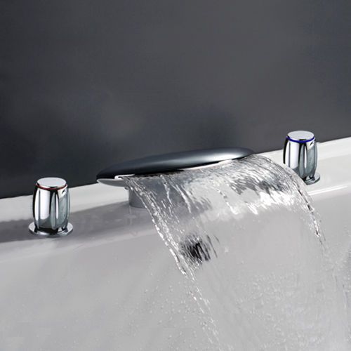 Modern Waterfall Bathroom Widespread Sink Faucet Chrome Basin Tap Free Shipping