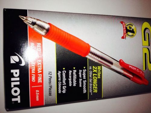 Pilot G2 Red 0.5 Extra Fine Gel Roller Pen. NEW 1 Dozen In Box