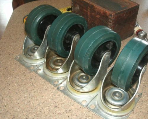 Set of 4 heavy duty green swivel casters wheels.4 x 1.5&#034;.polyurethane+steel for sale