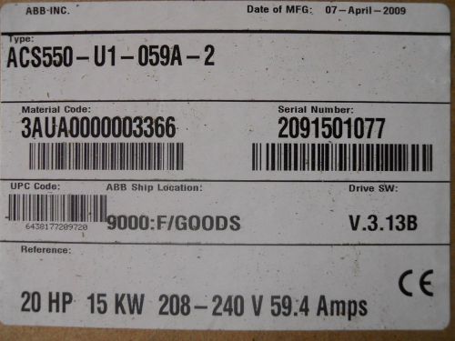 ACS550-U1-059A-2 - ABB AC Drive - NEW IN BOX - ACS550U1059A2