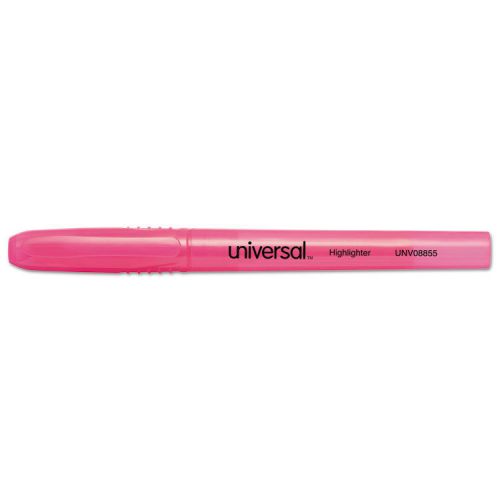 Pocket Clip Highlighter, Chisel Tip, Fluorescent Pink Ink, 1 Dozen
