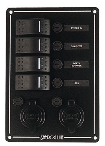 Sea Dog 425146-1 Rocker Switch Panel with 4 Switches &amp; Dual Power Sockets