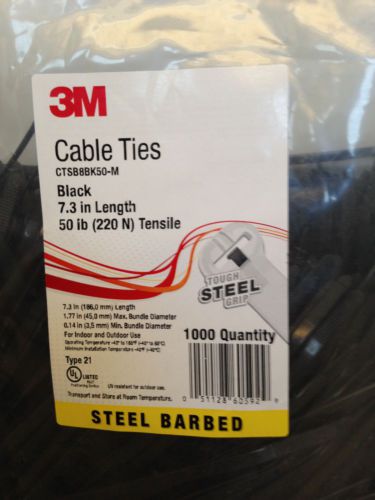 3M Brand Black Steel Barbed Cable Ties, 7.3&#034;, BAG OF 1000