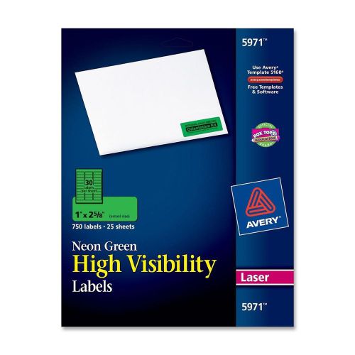 Avery 5971 High Visibility Laser Labels, 1&#034;x2-5/8&#034;, 750/PK, Neon Green